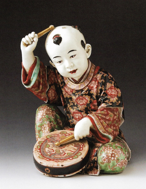 色絵人形 唐子太鼓打ち